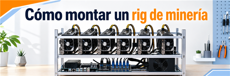 Rig abierto de minería de criptomonedas con seis tarjetas gráficas