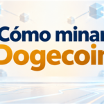 Equipo ASIC y símbolo de Dogecoin en una guía de minería