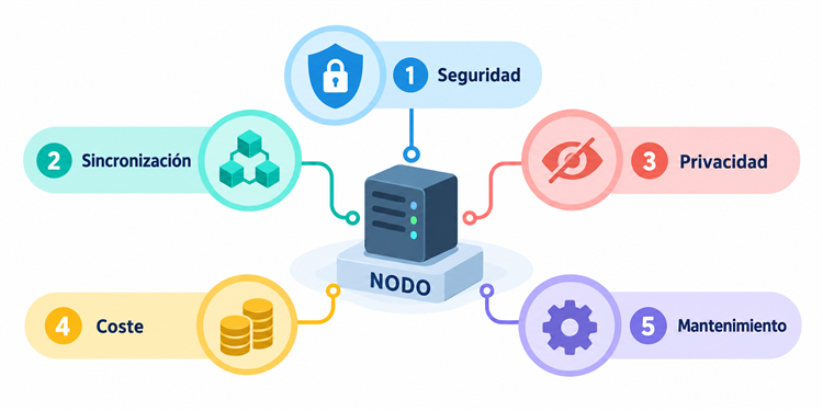 Cinco criterios para evaluar seguridad y mantenimiento de un nodo blockchain