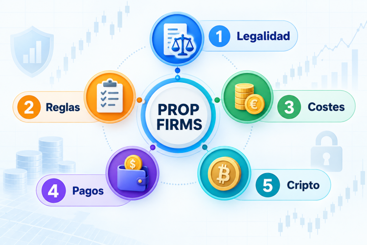 Metodología para evaluar prop firms de criptomonedas por legalidad, reglas, costes, pagos y activos