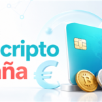 tarjeta cripto junto a un móvil y símbolos digitales en un entorno español