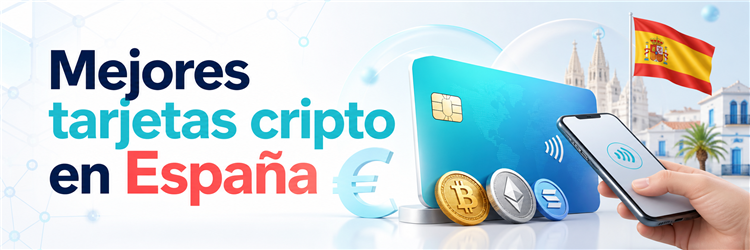 tarjeta cripto junto a un móvil y símbolos digitales en un entorno español