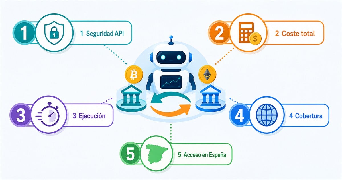 Infografía con cinco criterios para evaluar bots de arbitraje