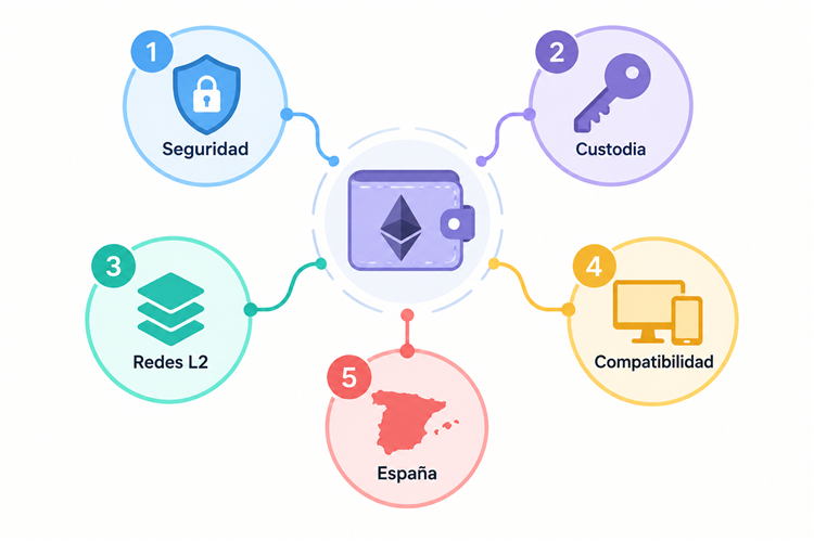 Metodología para evaluar seguridad, custodia, redes L2, compatibilidad y uso de carteras Ethereum en España
