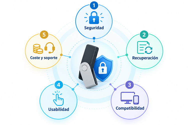 Cinco criterios para evaluar carteras de hardware de criptomonedas desde España