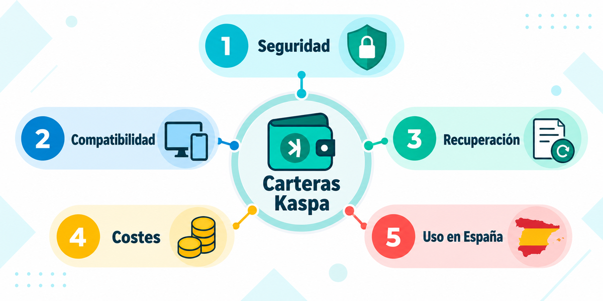 Metodología para comparar carteras Kaspa por seguridad, compatibilidad, recuperación, costes y uso en España