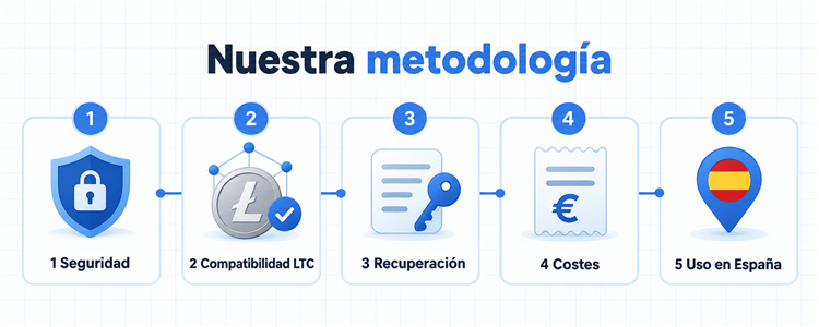 Metodología para comparar carteras Litecoin por seguridad, compatibilidad LTC, recuperación, costes y uso en España