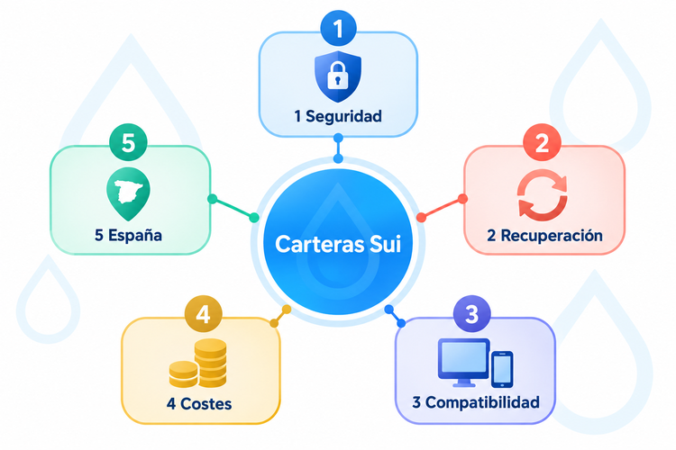Infografía con cinco criterios para evaluar carteras Sui